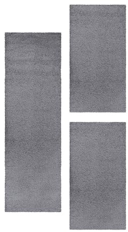 Carpetsale24 Bettumrandung Schlafzimmer 3 teilig Shaggy Hochflor Teppich Grau Bettvorleger Schlafzimmer Bettset: 2 St. 60x110 cm | 1 St. 100x200 cm - Teppich Läufer Set Einfarbig Design