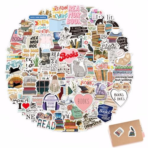 LINXINS 100PCS Book Stickers, Reading Motivational Positive Stickers, Waterproof Kindle Aesthetic Stickers for Reading Lovers, Vinyl Stickers for Water Bottles Book Laptops Scrapbook Skateboard