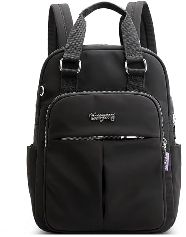 POSSOBAG Elegant Rucksack Nylon Damen Mode Einfach Schulrucksack für 14 Zoll Laptop mit Griff Handtasche Lässig Tagesrucksäcke Wasserdicht Frauen College Tasche für Täglich Reisen Urlaub Schwarz