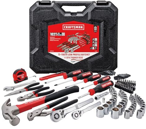 CRAFTSMAN Kit de herramientas de 102 piezas para el hogar y el coche, juego de herramientas manuales duraderas con enchufes SAE/métricos (CMMT99449)