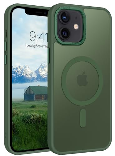 GUAGUA Magnetisch Handyhülle für iPhone 12 Mini Hülle [Kompatibel mit MagSafe] Matt Stoßfest Rückseite Durchscheinende Schutzhülle Case für iPhone 12 Mini (5,4'') Dunkelgrün