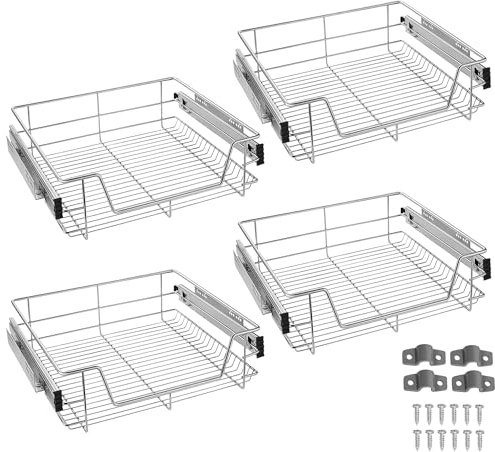 JNGLGO 4x Teleskopschublade Küchenschublade für 60 cm Schrank Küchenschrank Korbauszug Vollauszug 20kg Belastbar Schrankauszug
