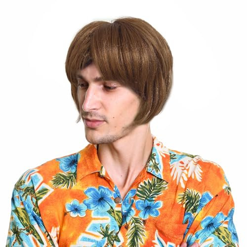 UILYNIU Parrucca da Uomo Parrucche Castane Corte,Sintetica Soffice Naturale a Strati Parrucca,per Parrucche Halloween Rockstar Carnevale Festa a Tema Cosplay Uso Quotidiano Anni '70 e '80 (marrone)