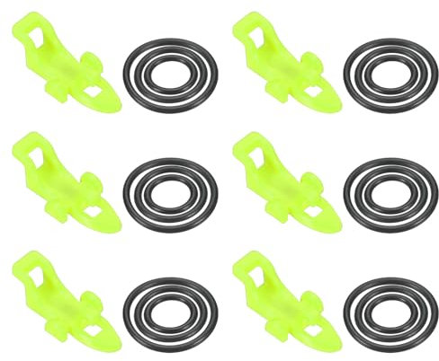PATIKIL Fishing Hook Keeper, 6 Pack Plastic Fish Lure Bait Holder Accessories with 3 Size Rubber Rings for Fishing Rod Pole, Green