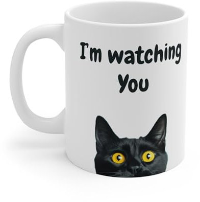 I'm Watching You Humorous Black Cat Mug with Intense Gaze for Lovers