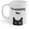 I'm Watching You Humorous Black Cat Mug with Intense Gaze for Lovers