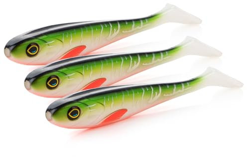 Zite Fishing Inzite Flanker Hecht-Shad 18,5cm - UV-Aktiver Gummiköder für Hecht-Angeln – Robuster & Effektiver Gummifisch – Fängiger Hecht-Köder (3X Flashy Pike)