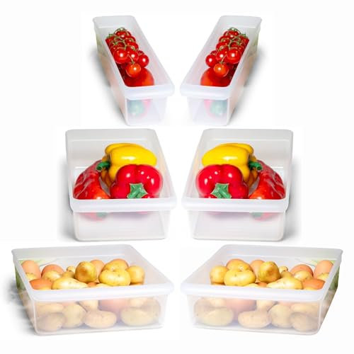 Novaliv Kühlschrank 6er Set Organizer Kühlschrank Klein + Mittel + Groß BPA-frei Küchenordnung küchenorganizer Kühlschrankorganizer Lebensmittelecht FFlaschen Organizer Ablagefach Kühlschrankfach