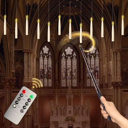 Zyncove 20 Stück Schwebende Kerzen Zauberstab Fernbedienung Fliegende Schwimmende LED Kerzen Flammenlose Halloween Deko Dekoration Haus Kirche Party Flammenlose Hängende Kerze
