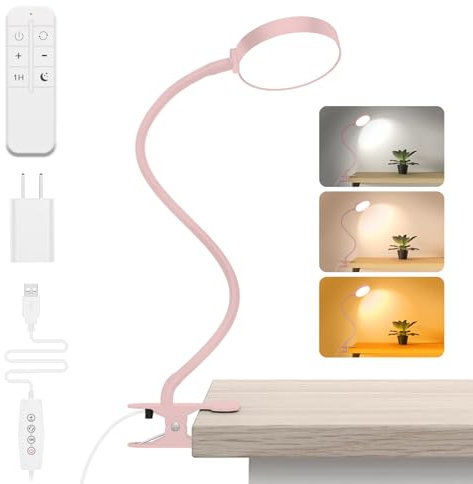 iFalarila 61 LED Lámpara de Escritorio con Pinza, Más Reciente Lámpara de Pinza con Mando a Distancia [Temporizador de 1 Hora] Bloqueo de Azul Luz Lectura pare Estudio Trabajo Leer(Adaptador Incluido)