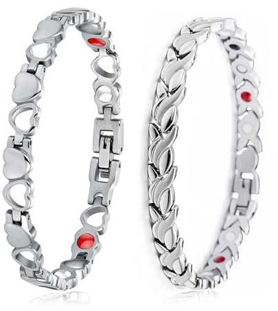 LOCCY Magnetarmband Damen, 2 Stück Frauen Magnet Armband Herz Magnetisches Armband mit Ultrastarke Magnete Geschenk für Geburtstage, Weihnachten, Valentinstag, Jahrestag (Silber Set 3)