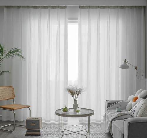 Aotiwe Gardinen Wohnzimmer Lang, Vorhänge zum Einhängen Einfarbig Weiß Vorhang XXL Gaze 2er Set 132 x 214cm