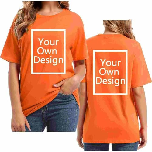 Personalised T-Shirt for Women and Men - Custom Print Front and Back, Create Your Own Text and Image, Unisex Plus Size, Summer Tops Gift UK Orange
