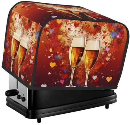 Colorful Heart Champagne Toaster Cover 2 Slice Kitchen Small Appliance Covers with Handle Universal Size Microwave Oven Dustproof Cover with Pockets Bread Machine Cover Women Gift