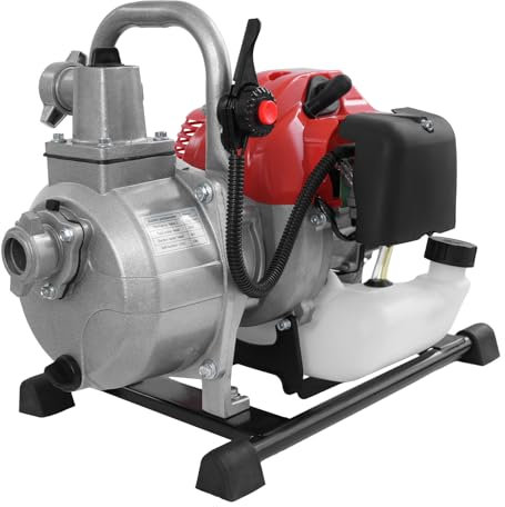 Pompe à eau à essence 2 temps 43 CC - Avec réservoir de carburant de 1 l - 8500 tr/min - 1,25 kW - Pompe de bassin à essence pour remplissage de réservoir, irrigation, arroseur, lavage