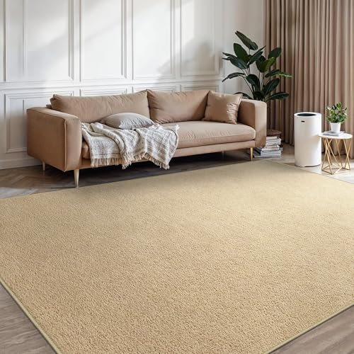 BEIMO Waschbarer Teppich Wohnzimmer Kurzflor Anti-Rutsch Unterseite Uni Modern Design Teppich Weich rutschfest für Esszimmer, Kinderzimmer und Schlafzimmer, Beige 140X200CM
