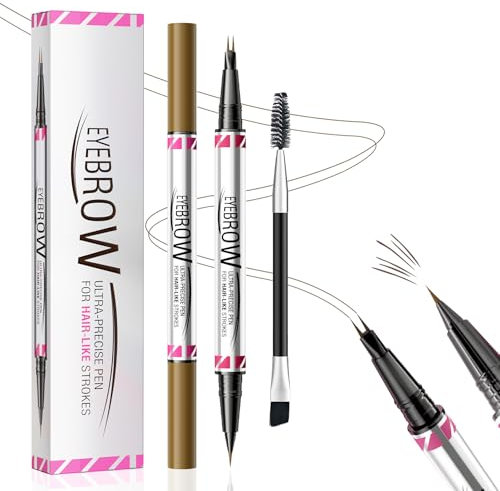 Qilnyeh Lápiz de cejas líquido 2 en 1, Lapiz Cejas Microblading Resistente al agua y al sudor, Doble punta Eyebrow Pencil para crear cejas naturales, con cepillo de cejas (Marrón oscuro)
