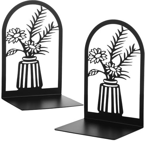 Lot de 2 serre-livres en forme de vase, organiseurs de livres robustes, séparateurs de livres noirs pour étagères, bureau, école, maison, cadeau