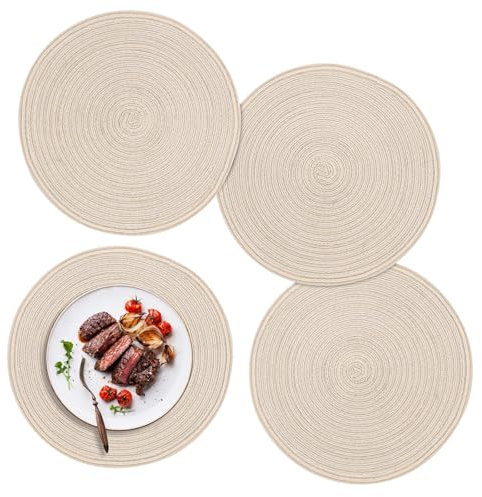 ZYDYRX 4 Stück Tischsets Rund Abwaschbar 30 cm Platzsets Geflochten Hitzebeständig Tischsets Boho Platzset Baumwolle Platzdeckchen Abwaschbar für Speisetisch Küche Hochzeitsfeier Hotel Farben Creme