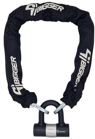 Bigger U Lock mini 14 mm x 100 mm x 112 mm + Cadena de Acero 10 mm x 900 mm Largo - Acero Resistente - Protección Plástica - 2 Llaves - Pesada 2,30 kgs.