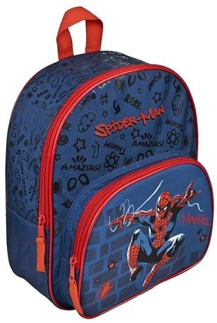 Undercover Kindergartenrucksack Spider-Man Kinder - Personalisiert mit Name - Rucksack Jungen Mädchen mit Vortasche - 2 Fächer 25.5 x 30.5 x 10 cm