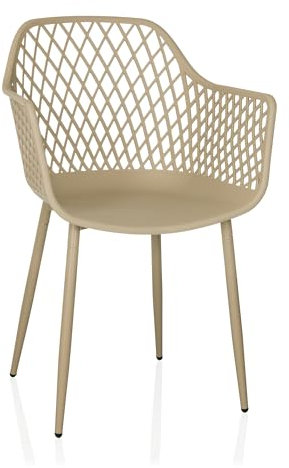 hjh LIVING Schalenstuhl mit Armlehne, wetterfest BEGIO L Kunststoff Stuhl In- und Outdoor für Garten, Terrasse oder Esszimmer, Beige