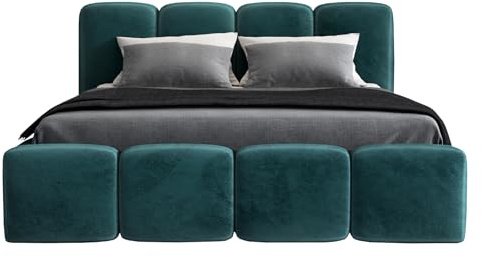 A&J MöbelLand Polsterbett 120x200 mit Bettkasten und Lattenrost – DONA-OM, Bett mit Stauraum in Mintgrün ohne Matratze