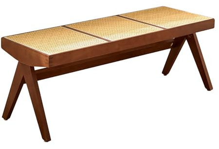 BAYTEWJX Esszimmerbank Sitzbank Eingangsbank aus Rattanholz Holzhocker für den Innenbereich Living Room Hallway.(Walnut,128x45x46cm)