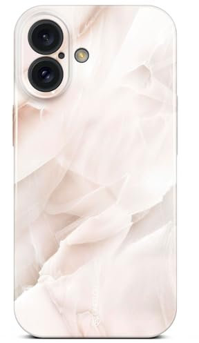 ONEFLOW Bliss Cover für iPhone 16 Hülle in Marmor Optik, Designer Case Handy Schutzhülle mit Kameraschutz, Muster Hardcase Glitzer Handyhülle marmoriert, Creme Rosa