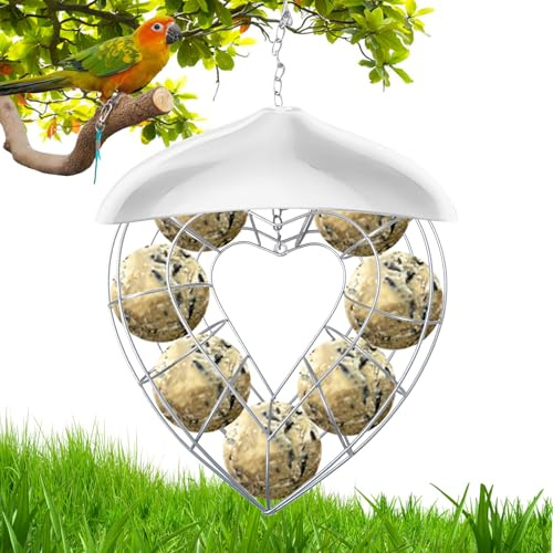 GOEDCH 24×7cm Meisenknödel Futterring: Meisenknödelhalter Metall, Vogelfutterspender zum Aufhängen, Futterring, Maisenknödelhalterung zum Aufhängen, Futterspender für Meisenknödel für Garten (Herz)