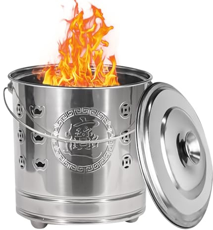 Luieonm Brenndose für Papier, Brenngrube, tragbar mit Feuerhaken und Einsatz, mit Edelstahl überzogener Käfig für abgefallene Blätter, Deck, Müll, Hinterhof, Müll, Balkon, gefälschte