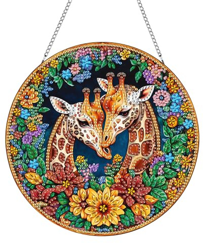 Hoobee Giraffe Diamond Painting Anhänger, Tier Diamond Painting Fensterbilder, 5D Diamant Painting mit Kette, Wandbehang Kits-Für Zuhause Wanddekoration Und Eingang Dekoration(Giraffe)