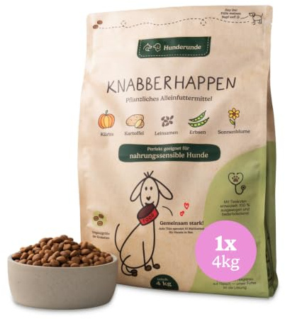 Hunderunde Trockenfutter vegan für Hunde 4kg Knabberhappen | Alleinfutter, Vollwertig & pflanzlich, Unterstützt Verdauung & Fellglanz, Erbse, Flohsamen, Kartoffel