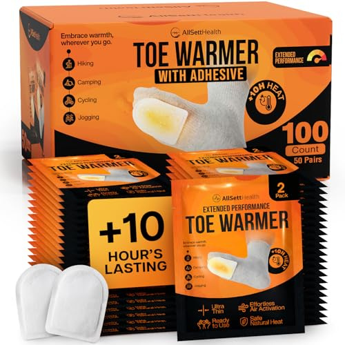 Toe Warmers for Feet – 50 Pairs (100 Warmers) | 10+ Hour Self-Adhesive Feet Warmers, Foot Warmers Bulk, Ultra-Thin Disposable Heat Pads for Shoes & Boots