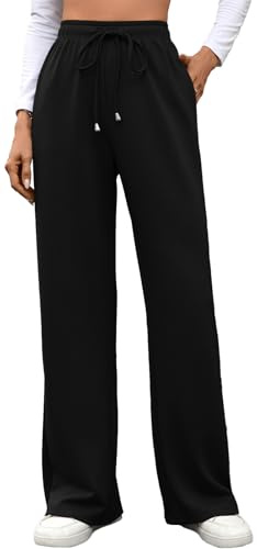 MEDUOLA Pantalones Mujer Deportivos Casuales con cordón Elegantes de Pierna Ancha y Recta y Bolsillos Suaves Ligeros Pantalón para Correr en Primavera y otoño