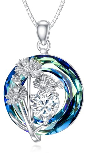 ROMANTICWORK Geburtsstein Kette mit Kristall für Damen 925 Sterling Silber 12 Geburtsstein Anhänger Halskette Geburtsblume Kette Kristall Schmuck Geschenke für Frauen Geburtstag Weihnachten