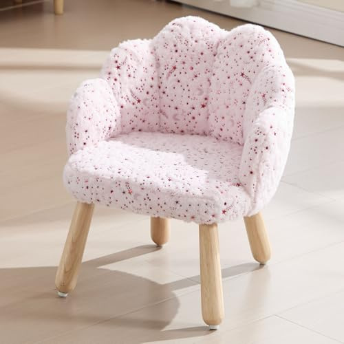 chairus Kindersessel Kunstfell Kinderstuhl Blütenblatt Kindersofa, Rosa | Gepolstert Kindercouch Mini Sessel Mädchen, Blütenblattförmige Rückenlehne für Schlafzimmer Spielzimmer Kinderzimmer