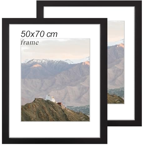 RUN HELIX Bilderrahmen 50x70 Schwarz 2er Set – rahmen 50x70 cm mit bruchsicherem Acrylglas und Passepartout - Leichtgewicht 50x70 cm bilderrahmen für Poster, Bilder, Diplome - Wand Dekoration