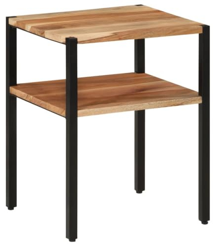 HETFTJN Beistelltisch 35x35x45 cm aus massivem Akazienholz und Eisen, Modernes Design und Langlebigkeit, Kleiner Couchtisch für Balkon Terrasse Wohnzimmer Schlafzimmer