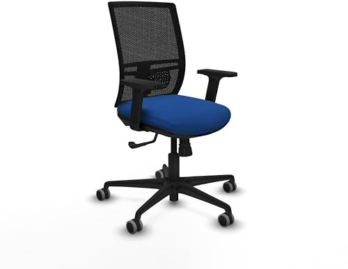 Piqueras y Crespo Drehstuhl mit Amboss-Rädern mit 2D-Armen, höhenverstellbare Lendenwirbelstütze, ausgestattet mit Sincro 4 Positionen und Schneideschaum, Schwarz/Blau
