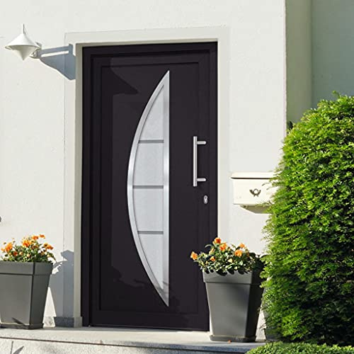 Haustür Anthrazit 98x200 cm, PVC-Rahmen, 5-Punkt-Verriegelung, 3D-Scharniere, Isolierverglasung, Komplettbausatz für sicheren Eingangsbereich