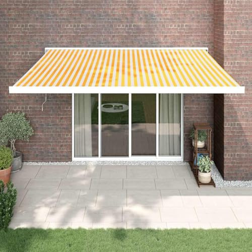 Elektrische Gelenkarm Markise Gelb-Weiß 4x3 m, UV-beständig, PU-beschichtet, Aluminiumrahmen, für Terrasse, Balkon, Garten