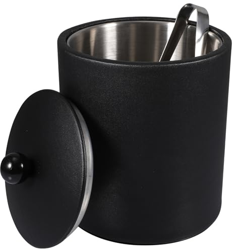 SAFIGLE Cubo de Hielo para Bebidas de Acero Inoxidable Negro, Cubitera para Vino y Champán con Pinzas Incluidas, Cubo para Fiestas y Almacenamiento en Bar, Capacidad Estándar para Enfriar