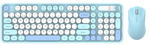 Fockety Ensemble Clavier et Souris sans Fil, Bluetooth 2,4 GHz, 98 Touches, Clavier Ergonomique Rechargeable avec Batterie Longue Durée pour Entreprise, Ordinateur Portable, PC (Bleu de Montagne