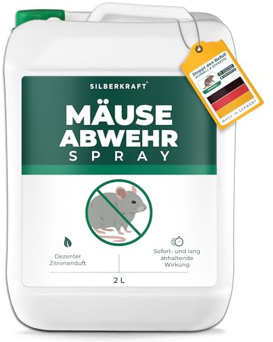 Silberkraft Mäuseabwehrspray mit effektiver Sofortwirkung [2 Liter] | Anti Mäuse Spray für Haus Garage Keller Dachboden Schuppen