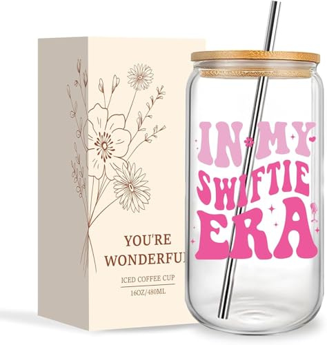 Jars Nova Music Lovers Gifts Iced Coffee Glass Cup | 16oz Music Lover Travel Mug | Singer Merchandise Cup with Lids and Straws | Personalized Singer Support Gift for Friend Bestie Colleagues Sister