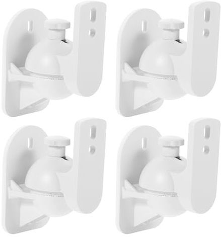 OSALADI Support Mural pour Haut-parleurs Satellites Lot de 4, Fixation Murale Blanche, Support D’Enceinte Centrale Compact pour Home Cinéma, Compatible Surround, Installation Facile