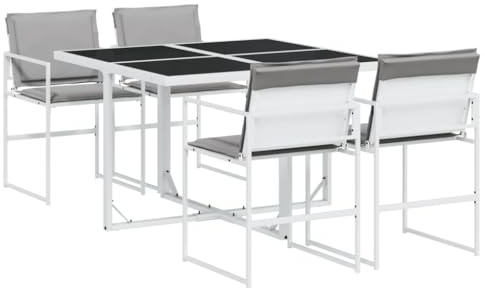 HFXHIJXQ 5-TLG Balkonmöbel Set Weiß 110x107x72 cm klappbare Gartenmöbel mit Textilene und Stahl Glas-Tisch für kleine Balkon Terrasse Outdoor Lounge