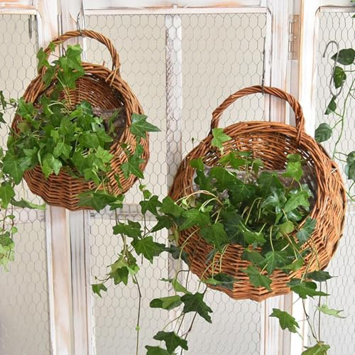 2x Cesta Colgante Para Macetas Con Mimbre |Cesta Redond-a Para Plantas De Flores Colgantes | Cestas Colgantes Tejidas Hechas A Mano | Macetero De Pared De Ratán Para Decoración Del Hogar, Jardín, Boda