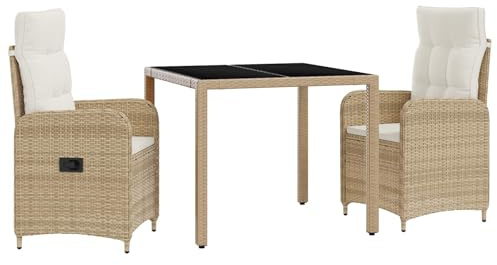 vidaXL Outdoortisch-Set 3 pcs Beige und Cremeweiß 90 x 90 x 75 cm, Stilvolles, modernes Essset für draußen, wetterfest, perfekt für Partys im Garten, Balkon oder beim Essen im Freien